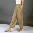 thumbnail image 2 of AHTJRT Women's Linen Boho Pants Summer Casual Loose Fit High Elastic Waisted Trousers with Pockets Fashion 2026 Cargo Lounge Harem Pants Khaki XXL, 2 of 7