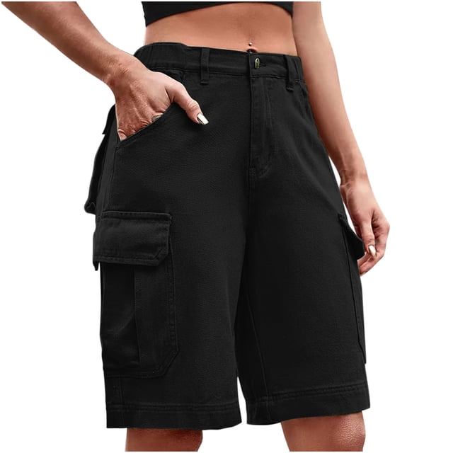 Timegard Cargo Shorts for Women Mid Waisted Straight Leg Summer Active Hiking Shorts with Multi-pockets