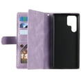thumbnail image 4 of ELEHOLD Multi-Functional Wallet Case for Samsung Galaxy S23 Ultra, 9 Card Slots Zipper Pocket Wriststrap Stand Function Premium Leather Shockproof Purse Case for Samsung S23 Ultra, Glitter Purple, 4 of 7
