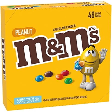 M&Ms Full Size Peanut Milk Chocolate Candy Bulk Pack  1.74 Oz  48 Ct Box