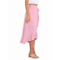 thumbnail image 2 of Womens One-Piece Wrap Tie Waist Solid Color Irregular Hem Chiffon Midi Skirt Elegant Flowy Pink M, 2 of 9