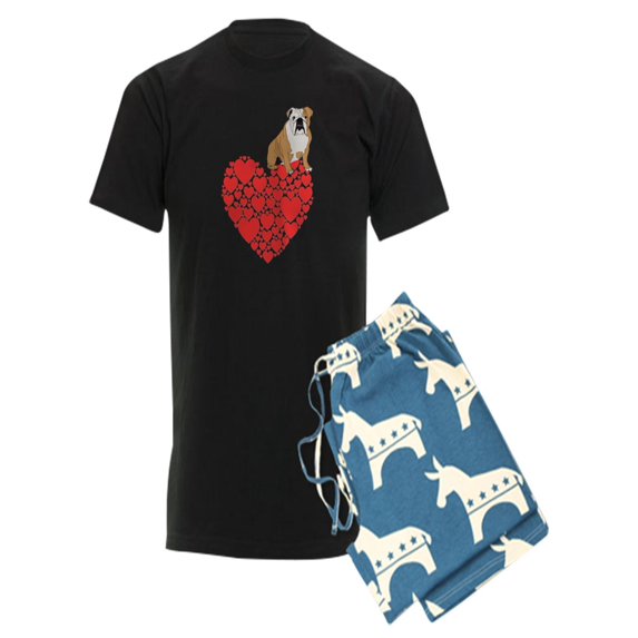 CafePress - Bulldog Heart - Men's Dark Pajamas