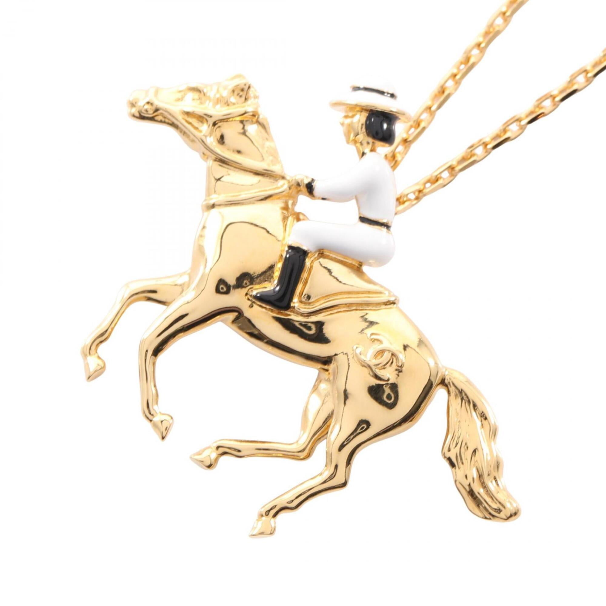 Pre-Owned Chanel Coco Mark Equestrian Necklace Jewelry GP (Gold Plated) Women's Gold, White,...