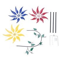 Giaone Large Metal Wind Spinner with Three Spinning Flowers Butterflies Windmill Wind Sculpture for Outdoor Garden Art Decor