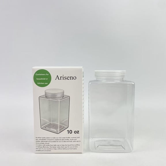 Ariseno Containers for household or kitchen use,Plastic Bottles with Caps, Clear Juice Bottles Flat Water Bottle Plastic Reusable Mini Beverage Container for  jams and jellies (10 oz)
