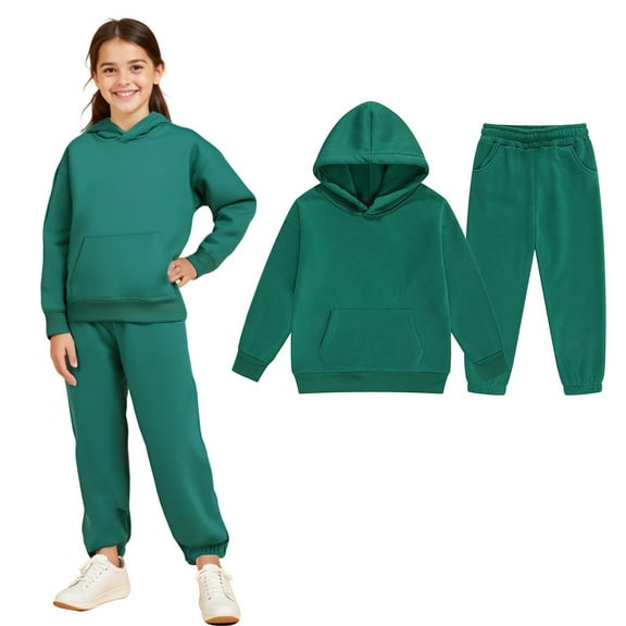 Kids Tracksuit Athletic Sweatsuits Sets 2 Piece Long Sleeve Green Sweatshirt and Active Jogger Pants Warm Fall Winter Clothes Clothes for Boys 4-5 Years