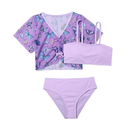 

Toddler Baby Girls 3PCS Swimsuits Butterflies Printed Bikini Bathing Suit Briefs Girls Bikini Beach Swimwear Beachwear Seaside Pool Set