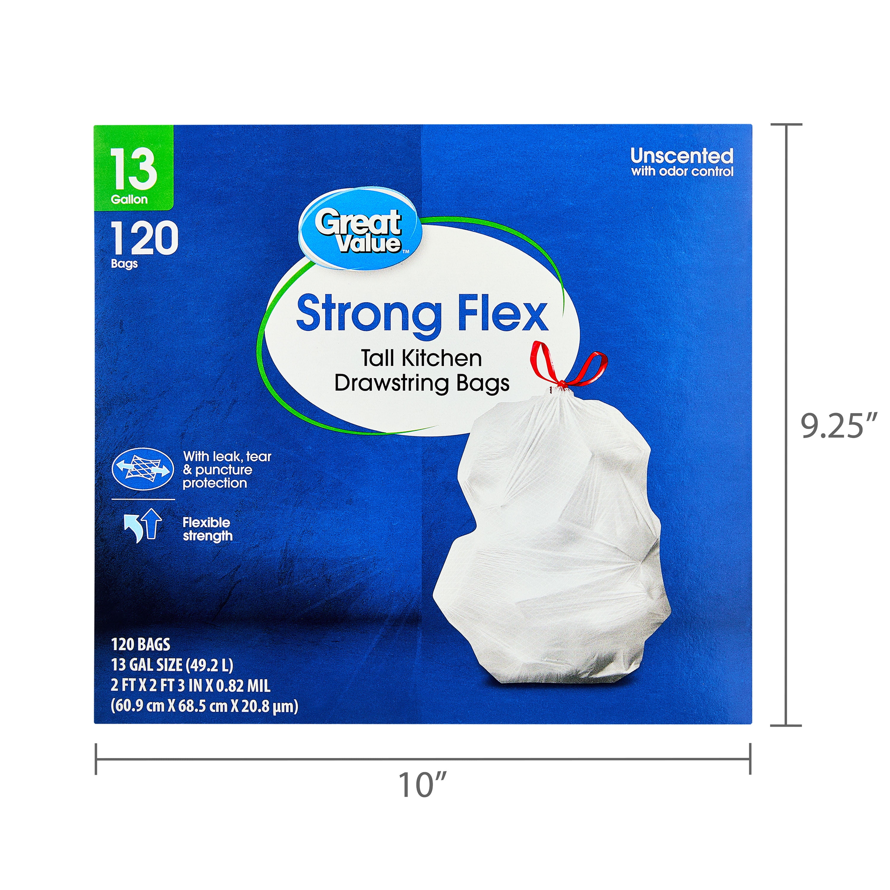 Great Value 13 Gallon Strong Flex Tall Kitchen Drawstring Bags, 120 Bags