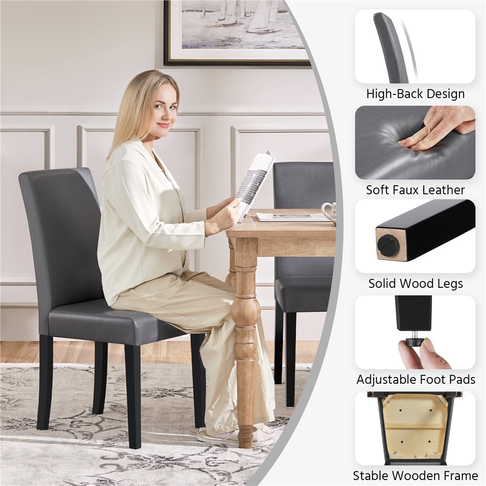 Yaheetech Faux Leather Dining Room Chairs with Rubberwood Legs, Set of 2, Dark Gray