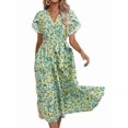 thumbnail image 2 of Jaimenalin Women'S Floral Long Dress Short Sleeve Wrap V Neck Ruffle Long Flowy Beach Dresses 109102 Green S, 2 of 9