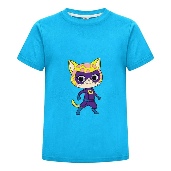 SuperKitties Graphic Tee for Children – Kids Cartoon Top for Girls and Boys – Comfortable Short Sleeve Outfit – Summer Casual T-Shirt – Gift for Cat Fans