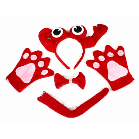Petitebelle Crab Headband Bowtie Tail Gloves 4pc Costume (Red, 1-4 Years)