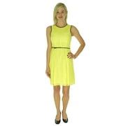 New Calvin Klein Womens Sz 8 Belted PleatherTrim Embroidered Lace YellowDress 2026-3