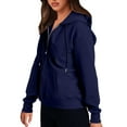 thumbnail image 7 of Kixjoy Blue Hoodies for Women Drawstring Oversized Zip Up Hoodies Long Sleeve Thermal Hooded Sweatshirt Casual Loose Fit Fall Womens Hoodies Pullover with Pockets, Navy S, 7 of 7