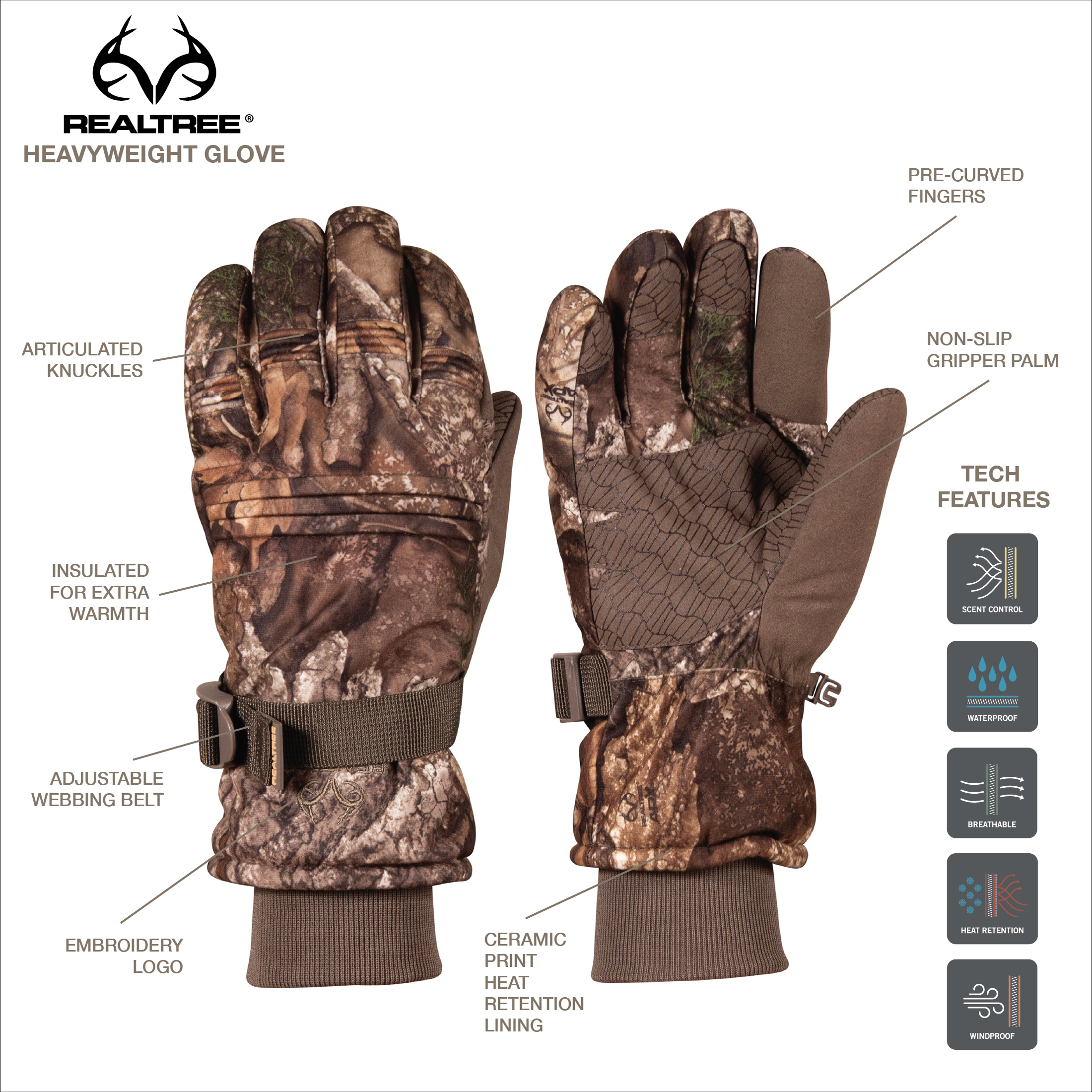 Realtree APX Men's Heavyweight Hunting Gloves, Size L/XL