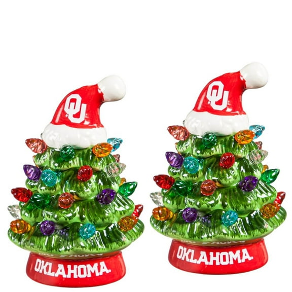 Oklahoma Sooners 2-Pack 4" Ceramic LED Christmas Tree Set