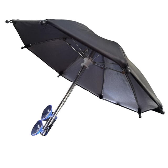 Mini Phone Umbrella for Sun Shade & Rain Protection, Portable Suction Cup Phone Holder Mount with 8-Rib Windproof Design, Polyester Silver Matte Glue Fabric, Black