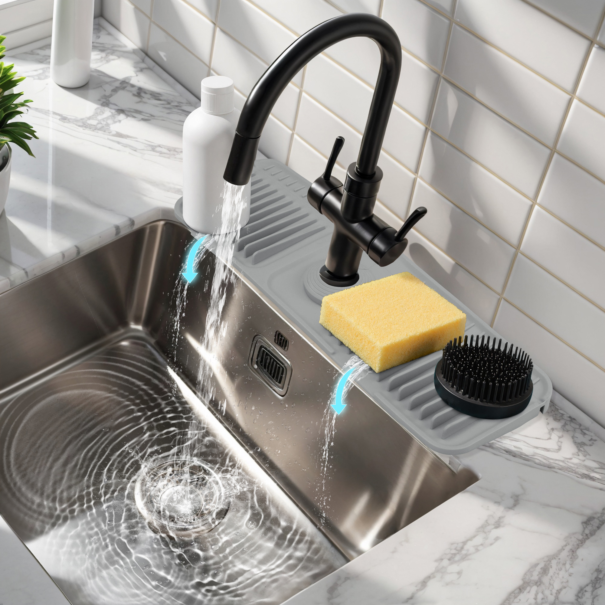 Unique Bargains Sink Splash Guard Mat with Adjustable Button Dark Gray 17.7*5.5*0.8 inch