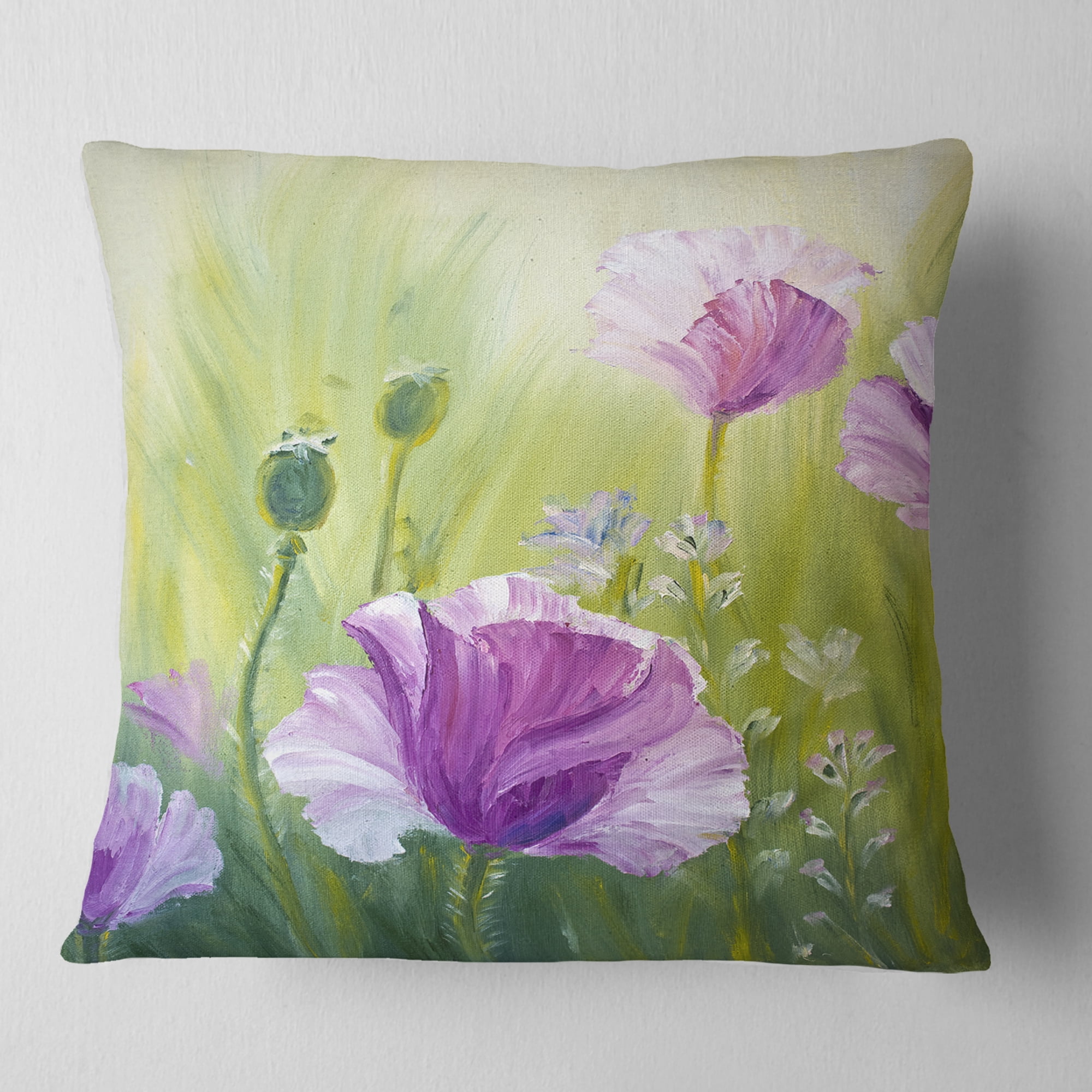 Designart Purple Poppies in Morning - Floral Throw Pillow - 18x18