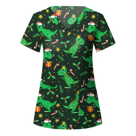 

TAIAOJING Women s Scrub Tops Christmas Short Sleeve V Neck Cartoon Printed Working T Shirts Blouse With Pockets Graphic Tshirt
