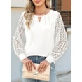 thumbnail image 6 of Womens Long Sleeve Shirts Lace Tops Business Casual Fall Fashion Outfits Clothes Knitted Y2k Blouses White S, 6 of 7