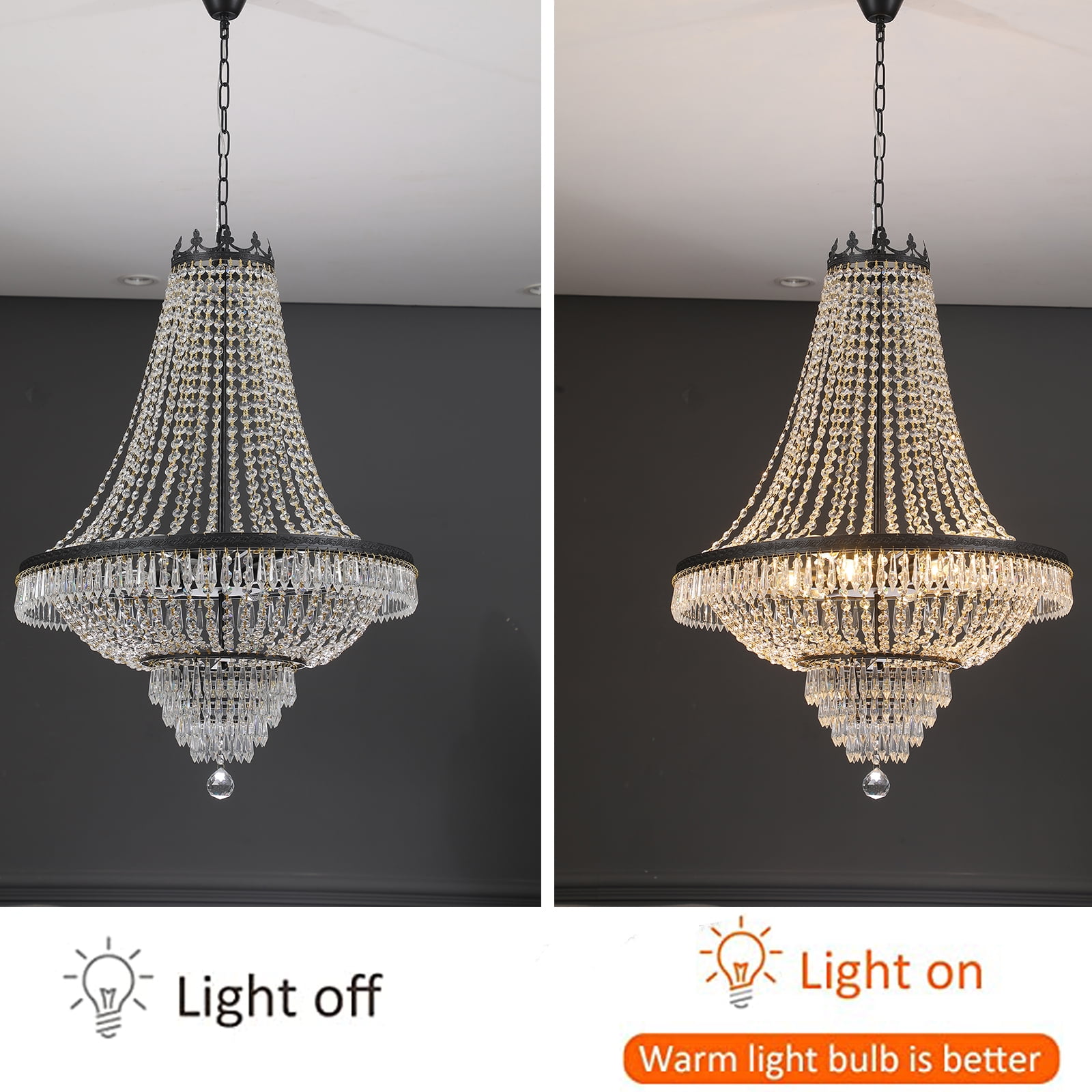 Luxury Crystal Chandelier with Adjustable Hanging Chain – 9-Light E12 Fixture for Living Room, Bedroom, Dining, and More – Modern Design, Clear Crystal Pendants, 161-323 sq ft Illumination