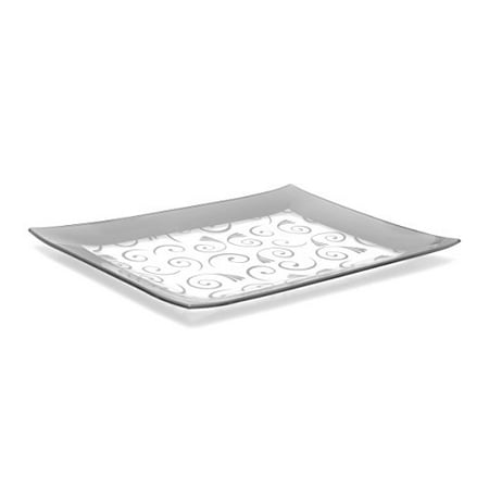 Fused Glass Platters - GAC Tempered Glass Tray Rectangular Glass Platter Unbreakable – Chip Resistant – Oven Safe – Microwave Safe – Dishwasher Safe – Stackable Decorative Plate and Glass Serving Tray Silver