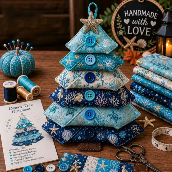 Layered Fabric Tree Ornament DIY Sewing Kit with Button & Hanging,8 Inch Christmas Tree Handmade Decor for Beginner Friendly Gift