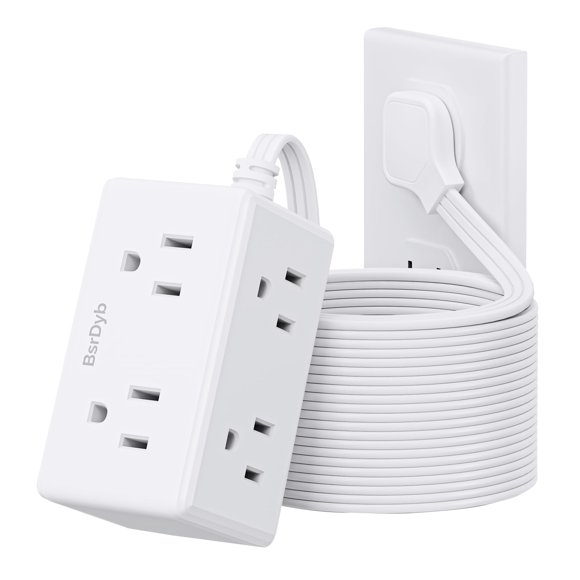 Cable de extensión Power Strip BSRDyB de 6 salidas y 15 pies, blanco ETL
