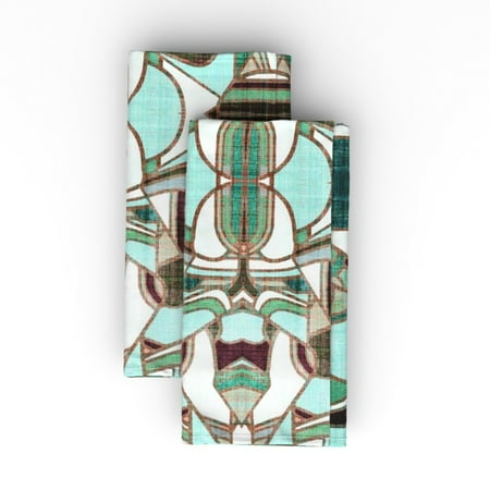 

Linen Cotton Canvas Dinner Napkins (Set of 2) - Midcentury Modern Geometric Abstract Aqua Vintage Print Cloth Dinner Napkins by Spoonflower