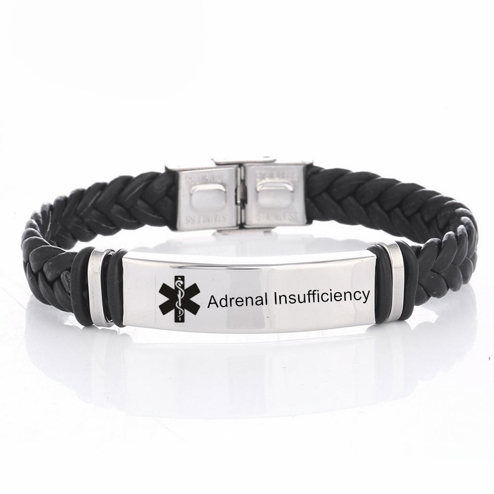 Mens Stainless Steel Braided Leather Adrenal Insufficiency Medical ...