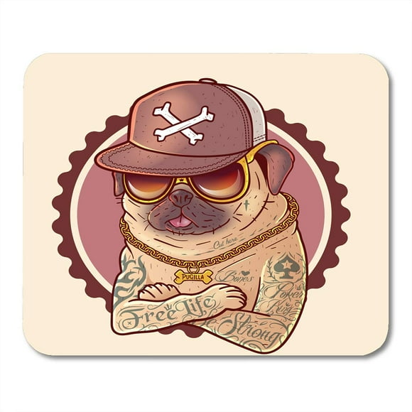 NUDECOR Pug in Tattoos on Sweatshirts Cases for Mobile Phones Souvenirs Images Brutal Gangster Gold Chain Mousepad Mouse Pad Mouse Mat 9x10 inch