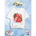 thumbnail image 1 of Summer Delight] Girls' Vibrant Purple Strawberry & Floral Print T-Shirt - Comfy Polyester Blend, Casual Round Neck Short Sleeve Top for Summer Fun, 1 of 5