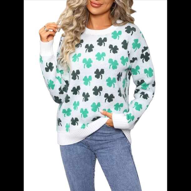 Suéter para Mujer, , con Estampado de Trébol Irlandés de la Suerte, para el Día de San Patricio Sudadera con Capucha S