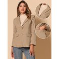 thumbnail image 2 of DARING DIVA Women's Notched Lapel Denim Blazer Work Pad Jean Jackets XS Khaki, 2 of 6