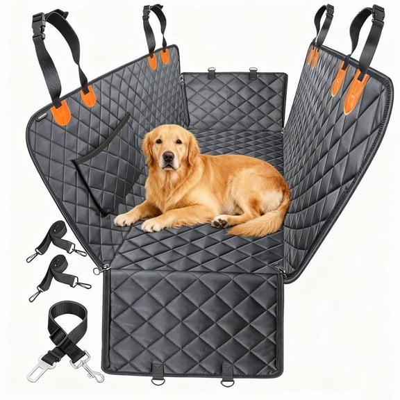 Waterproof Dog Car Seat Cover Hammock, Heavy Duty Scratch Resistant Non-Slip Soft Pet Back Seat Protector, Fits Cars, Trucks, SUVs
