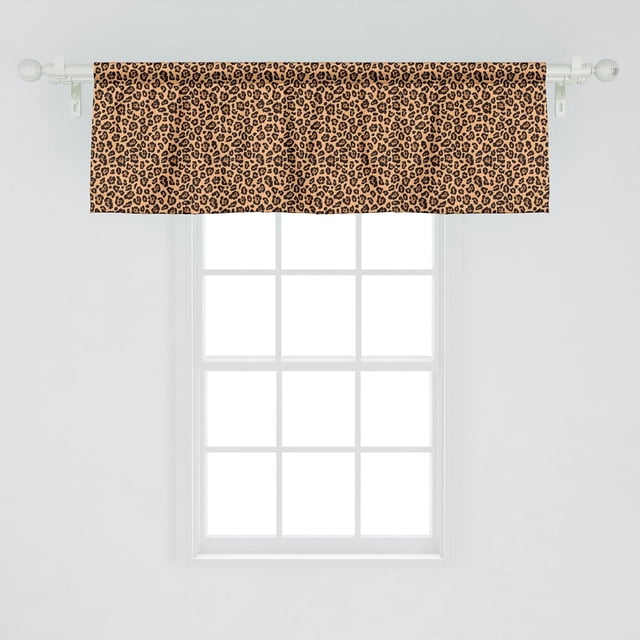 Peach Color Leopard Print Window Valance, Orange Color Leopard Pattern Illustration Exotic Pattern, Curtain Valance for Kitchen Bedroom Decor with Rod Pocket, 54" X 18", Orange and Black