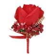 thumbnail image 2 of YOPTOP Boutonnière de Mariée en Soie avec Strass, Corsage à Fleurs Roses, Rouge, 1pcscorsage, 2 of 10