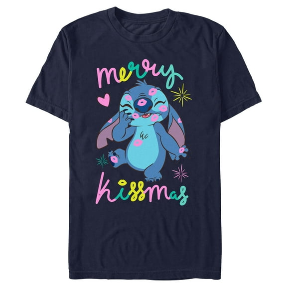 Men's Lilo & Stitch Merry Kissmas Graphic Tee Navy Blue Large