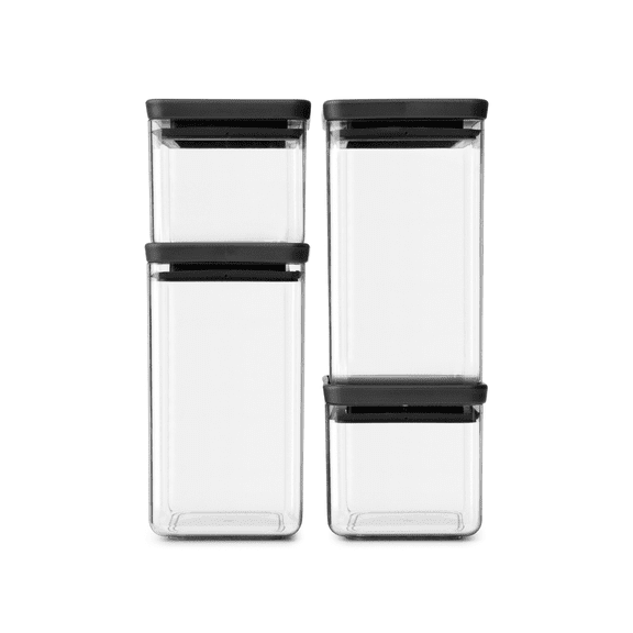 Brabantia Tasty Stackable Square Canisters, Set of 4 - 2 x 24 oz (0.7 Liter) and 2 x 54.1 oz (1.6 Liter)