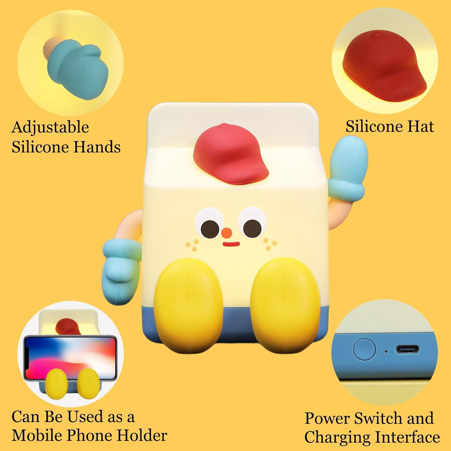 Milk Box Squishy Night Light, USB Rechargeable Silicone Night Light Cute Squishy Lamp 3 Modes Adjustable Brightness Kawaii Squishy Light LED Decor Cute Squishy Night Light