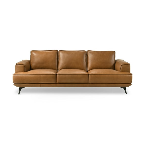 Acton Mid Century Modern Living Room Genuine Leather Comfy Sofa in Tan
