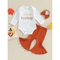 thumbnail image 2 of Liacowi Baby Girls  Thanksgiving Clothes Fall Outfit Long Sleeve Letters Print Romper with Flare Pants and Headband 3 6 9 12 18 Months Infant Clothes, 2 of 9