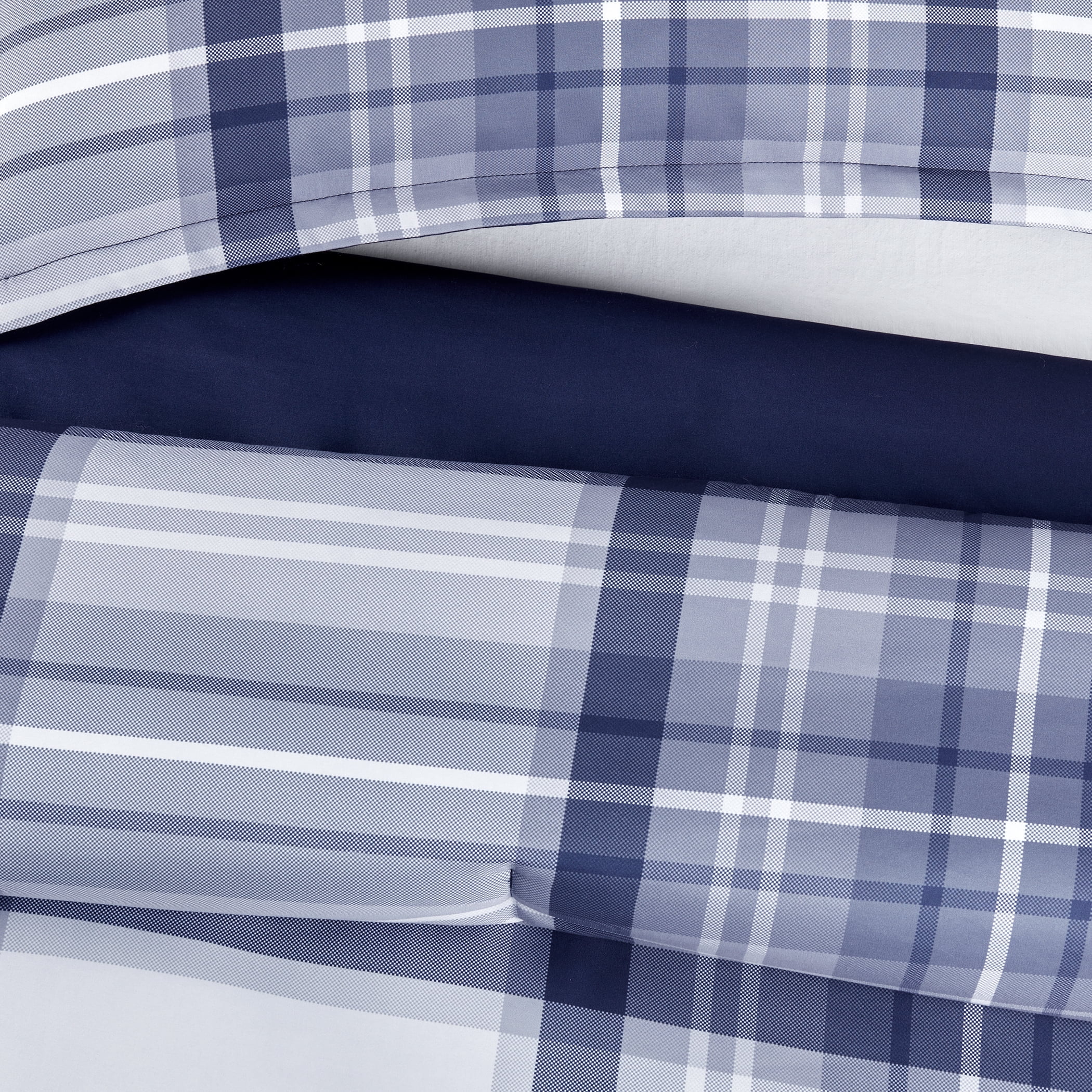 Serta Simply Clean Scott Blue Plaid 7-Piece Bedding Set, Full