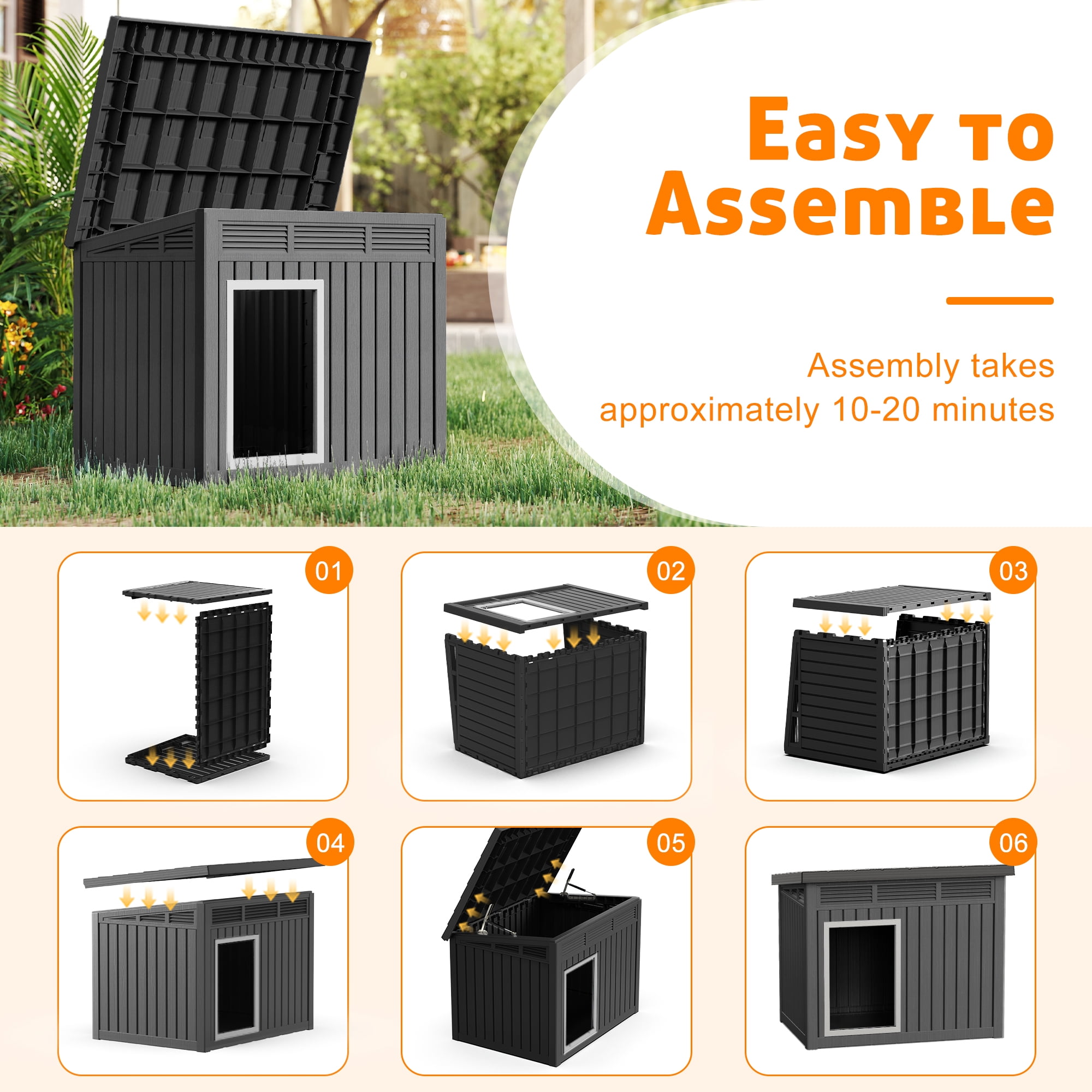 Dog House for Indoor & Outdoor Use - Weatherproof Roof & Removable Floor, Fits Small to Medium Dogs