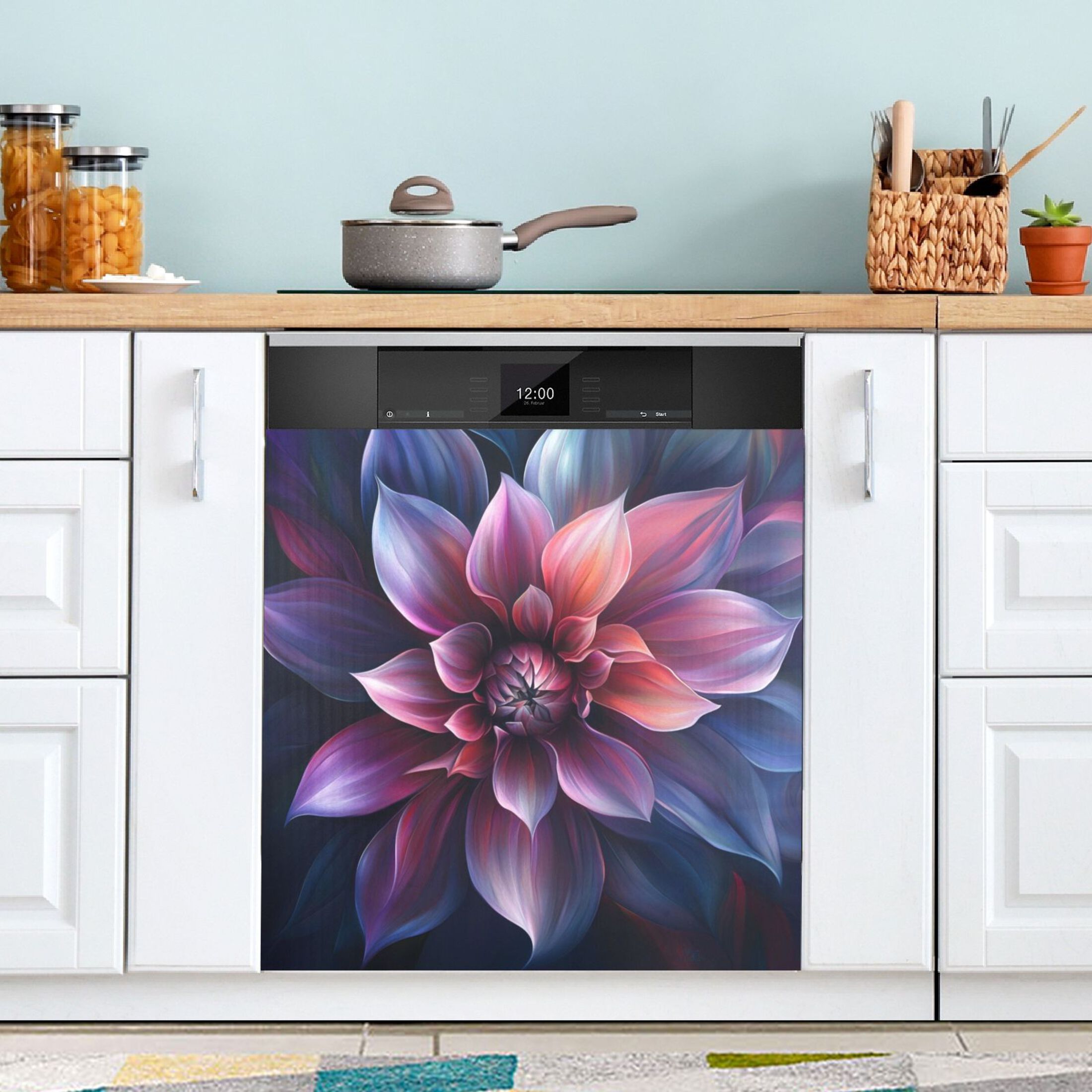 Dishwasher Magnetic Sticker 23x26 Inch Refrigerator Magnetic Sticker Washing Machine Magnetic Sticker Kitchen Panel Magnetic Sticker Home Decor Large Purple Flowers