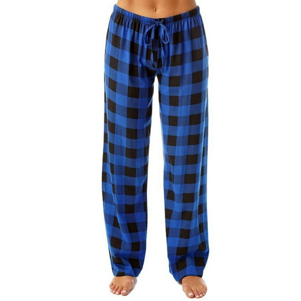 Ustyle Polyester Women Long Pant Colorful Replacement Breathable Flexible  Plaid Home Loose Girls Sleeping Trousers Sleepwear Dark Blue XL 