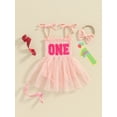 thumbnail image 2 of Bslissey Baby Girls Birthday Romper Dress Tie Spaghetti Strap Letter Embroidery Tulle Hem Jumpsuit Infant Cute Summer Sleeveless A-line Dress with Headband 6M 12M 18M, 2 of 8