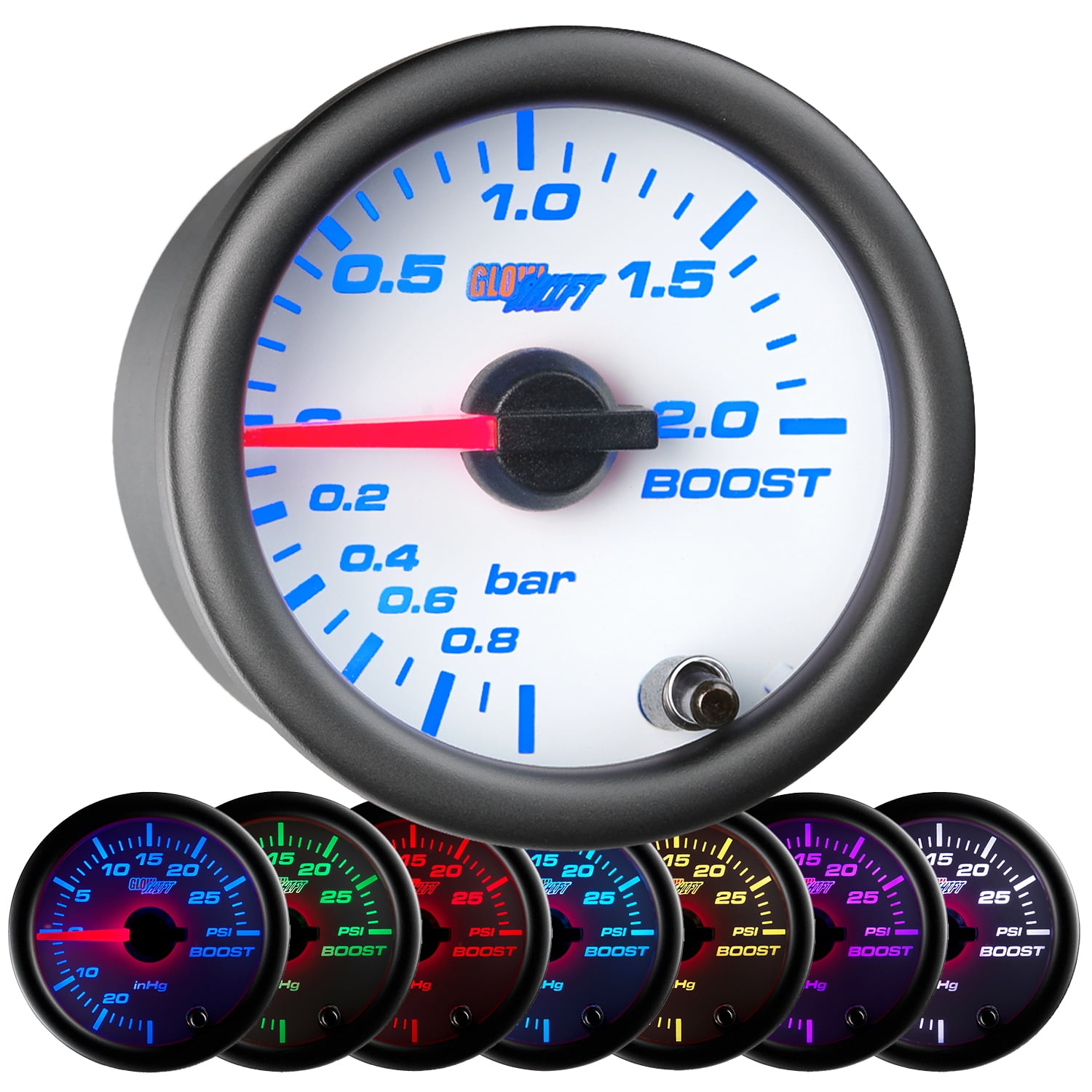 GlowShift White 7 Color BAR Boost / Vacuum Gauge