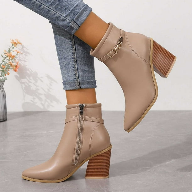 PEZHADA Shoes for Women Women s French Sexy Naked Boots Temperament Head Chunky Fashion Single Boot High Heel Ankle Boots Walmart